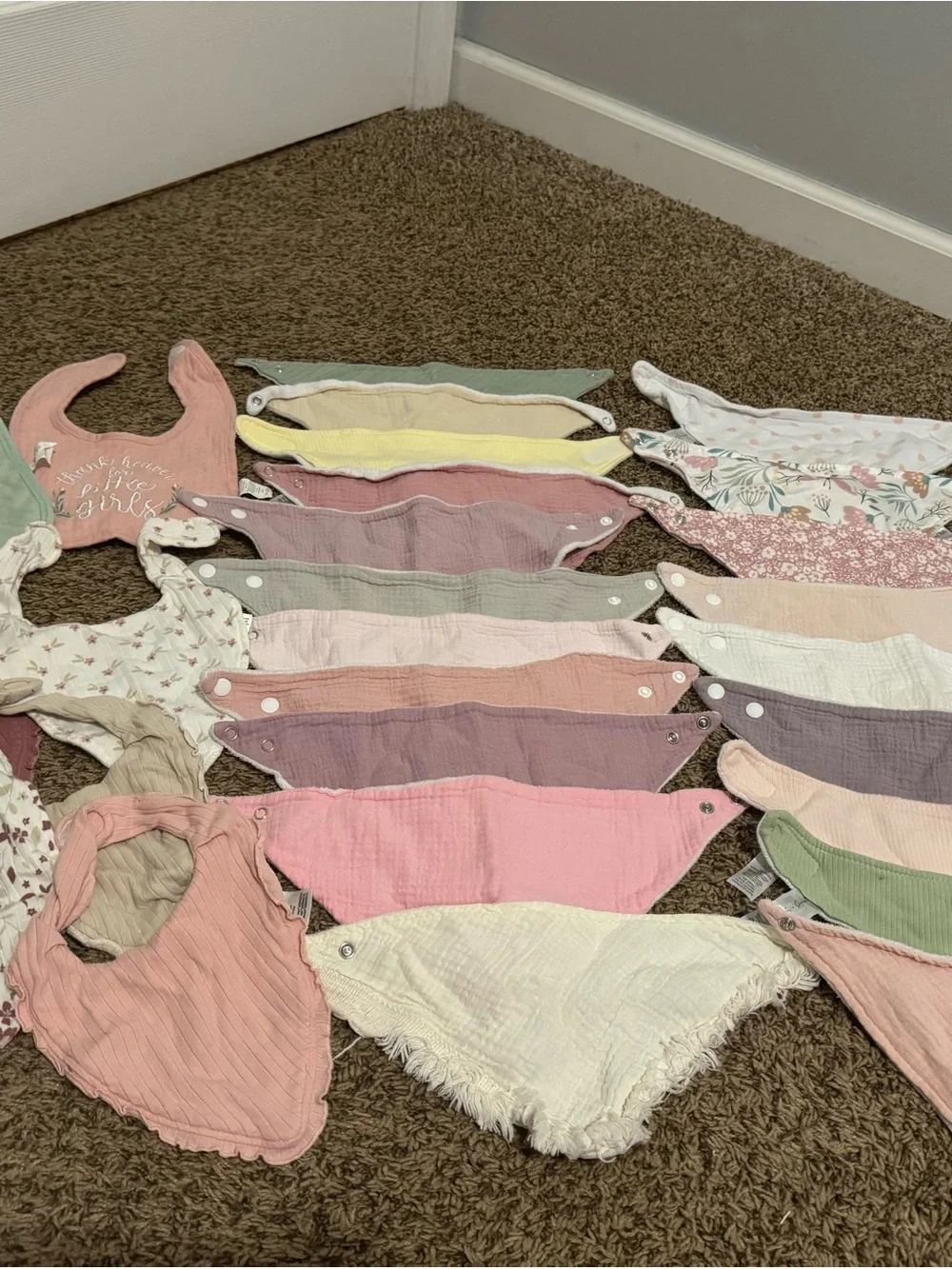 Baby Girl Bandana Bib Set - Pink, Cream, Green, Mauve, Yellow